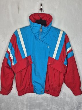 Vintage 80s Tyrolia by HEAD Colorblock Ski Jacket Blue Red‎ Womens Small